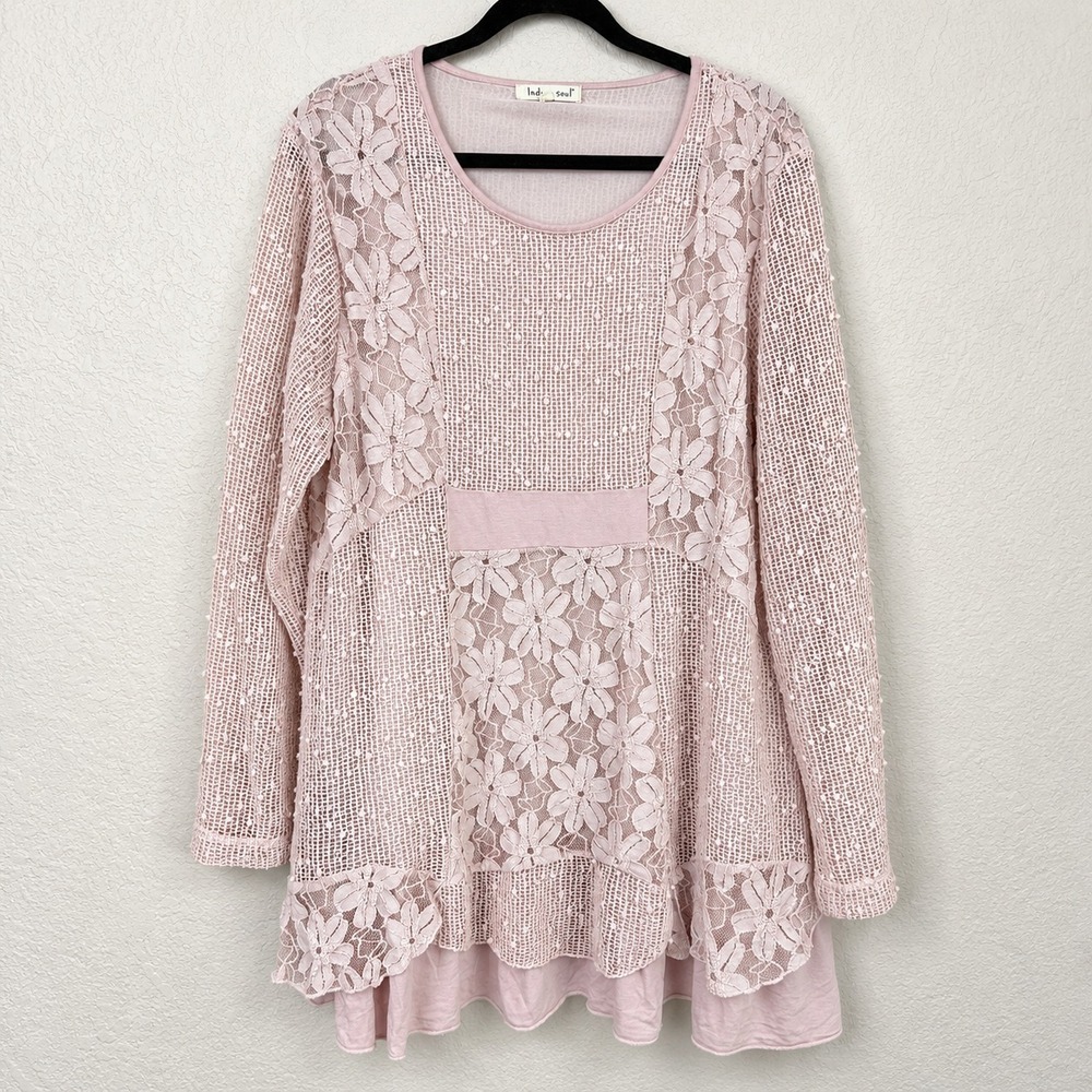 Indigo Soul Lace Crochet Boho Tunic Top Mesh Sequin Layered Cottagecore 2XL